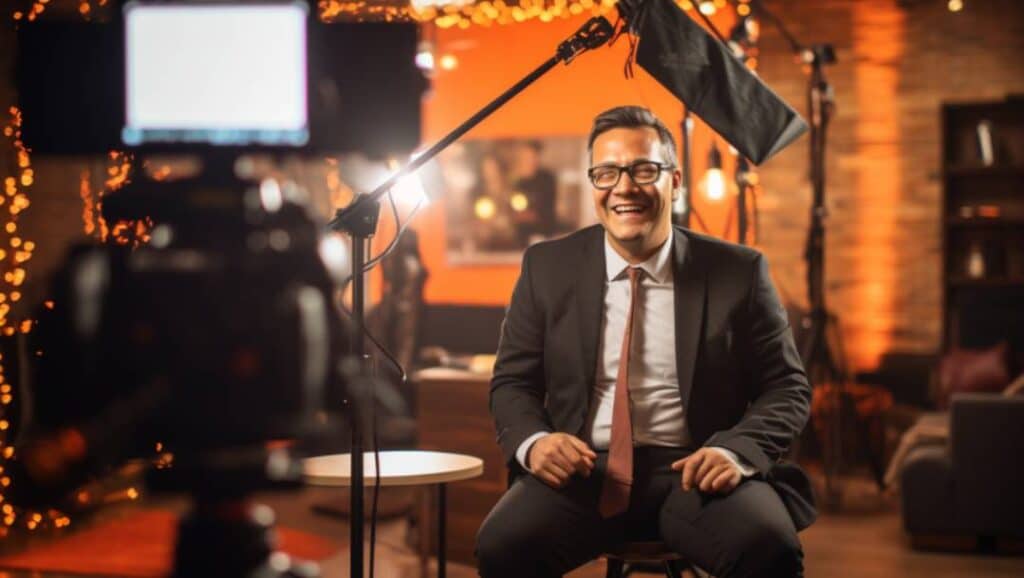 a service professional sitting in front of a camera