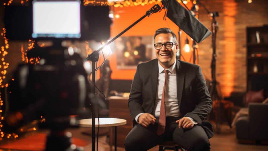 a service professional sitting in front of a camera