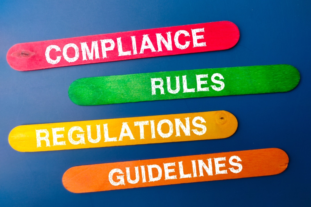 it shows the word compliance, rules, regulations, and guidelines