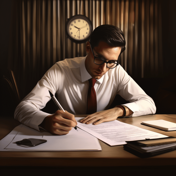 mortgage loan originator at a desk taking a test